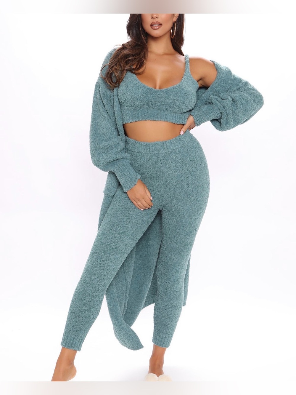 Fashion Nova Teal Cozy Knit High-Waist Leggings